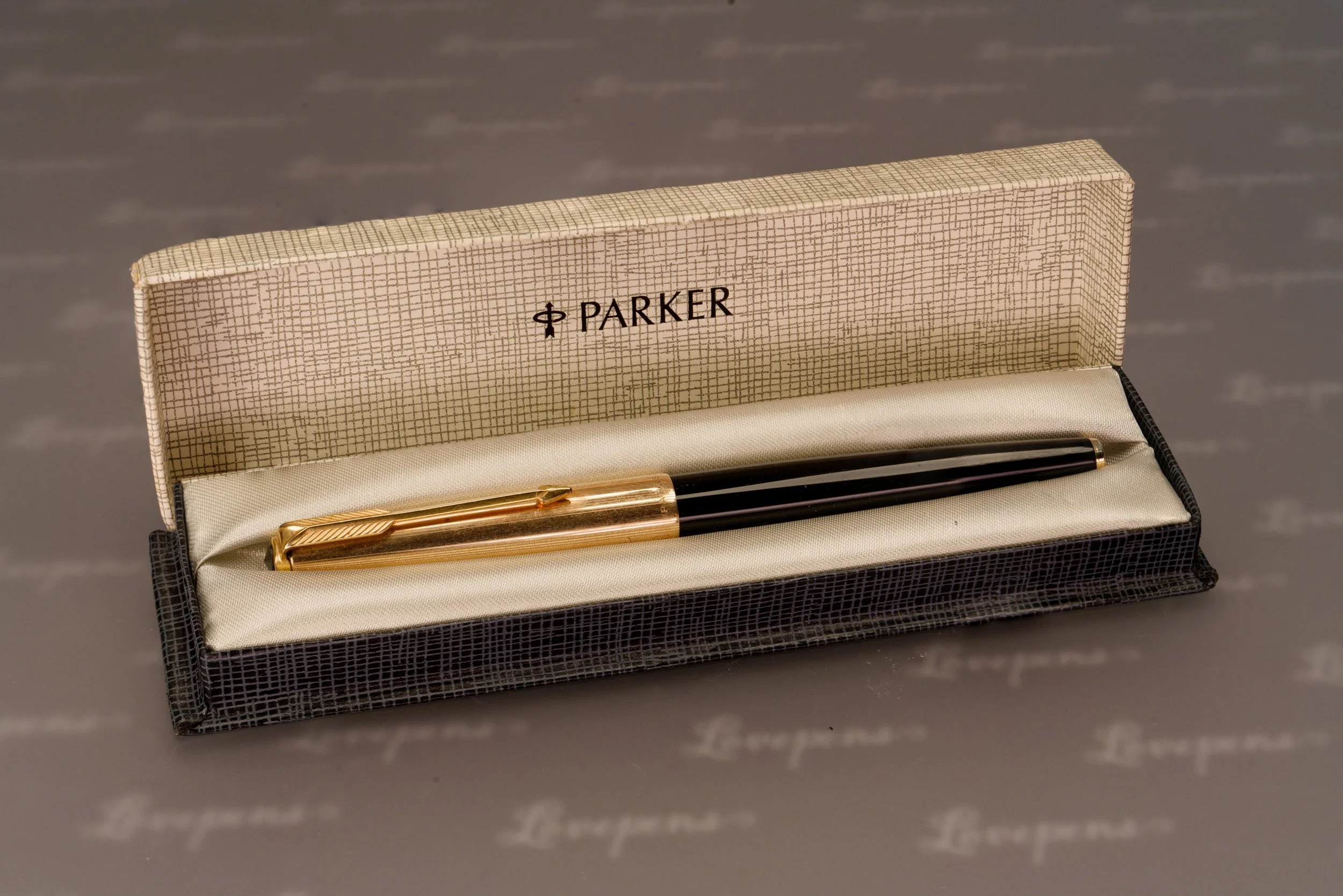 Parker 61 Fountain Pen, Black, with Rolled Gold Custom Insignia Cap