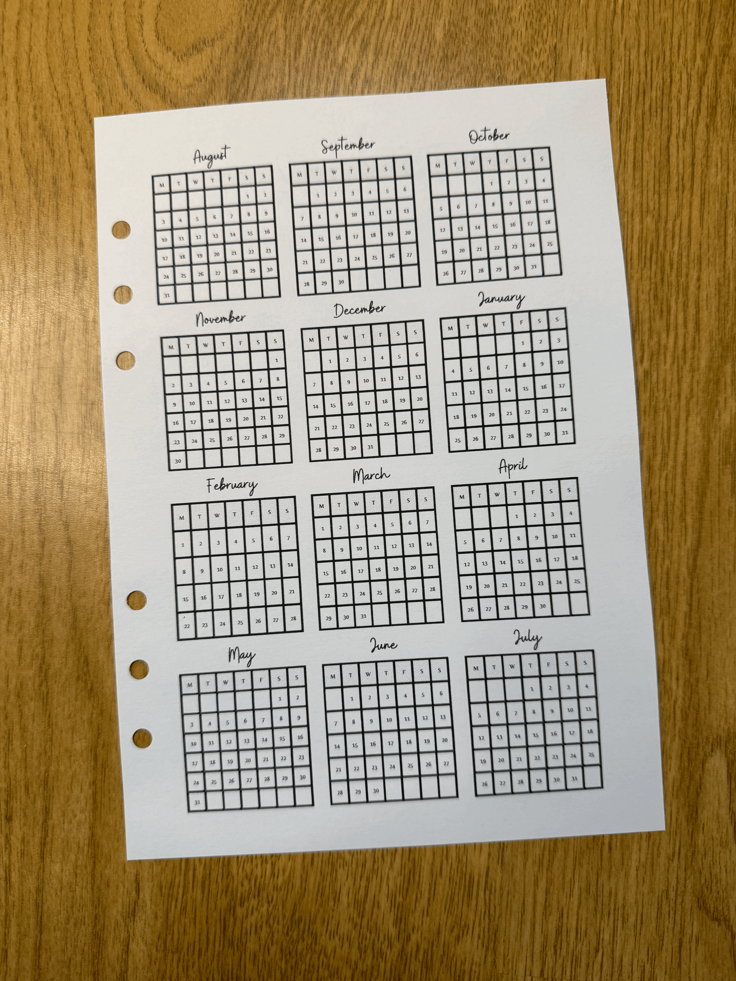 Yearly Overview on One Page