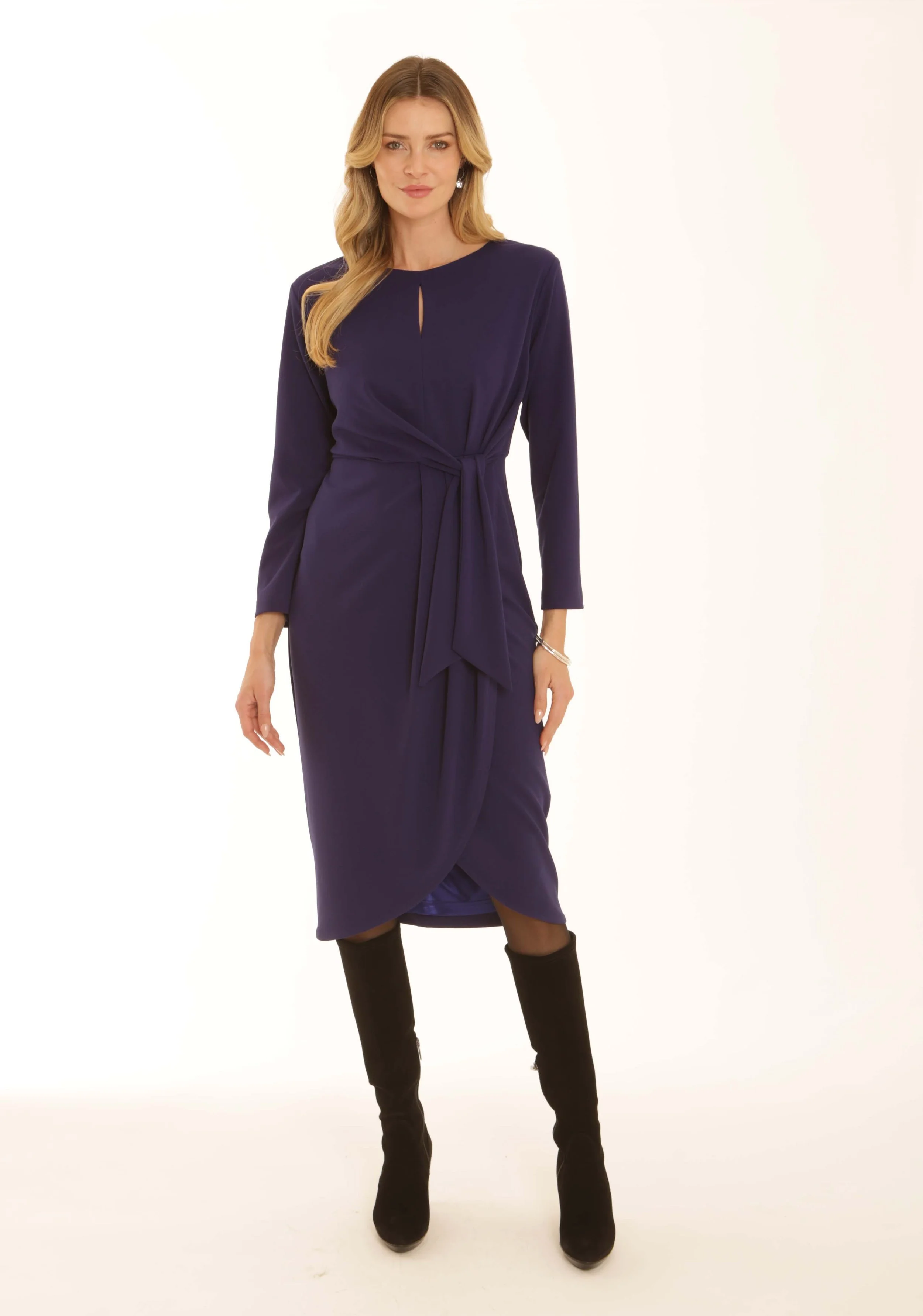 62656 solid dress with tie electric.jpg