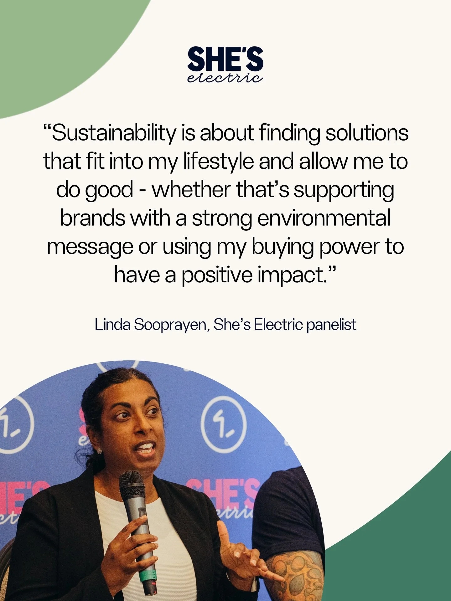 We couldn&rsquo;t agree more with @linda.sooprayen take on sustainability 💚

Let&rsquo;s use our consumer power for good. Whatever that looks like for you💪

What does sustainability look like for you? 💭

#ShesElectric #Sustainability #ConsciousLiv