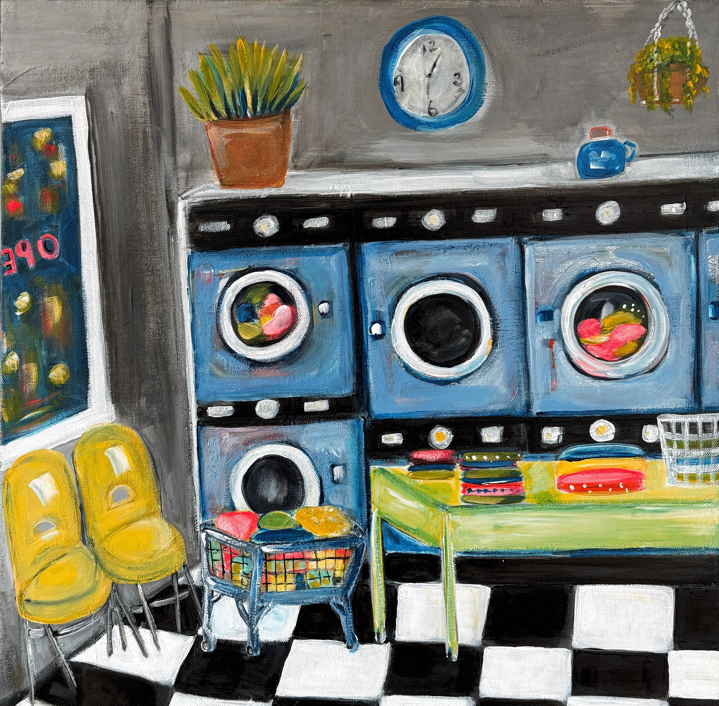 Laundry Mat Painting, Laundry Room Decor, 24 Hour Laundry