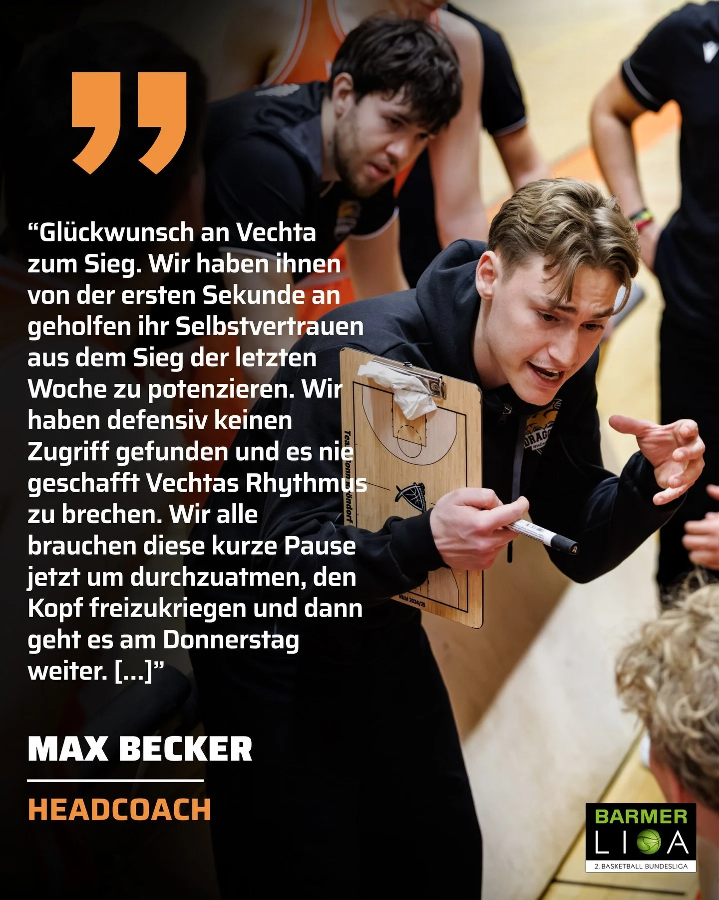 𝐒𝐓𝐀𝐓𝐄𝐌𝐄𝐍𝐓 𝐌𝐀𝐗 𝐁𝐄𝐂𝐊𝐄𝐑

&bdquo;Wir werden unseren Weg gehen und auch diesem Spiel gest&auml;rkt hervorgehen.&ldquo; 

Weiter geht&rsquo;s am 6. Dezember (19:00 Uhr) mit einem Heimspiel gegen Lok Bernau. Mal sehen, ob der Nikolaus dann