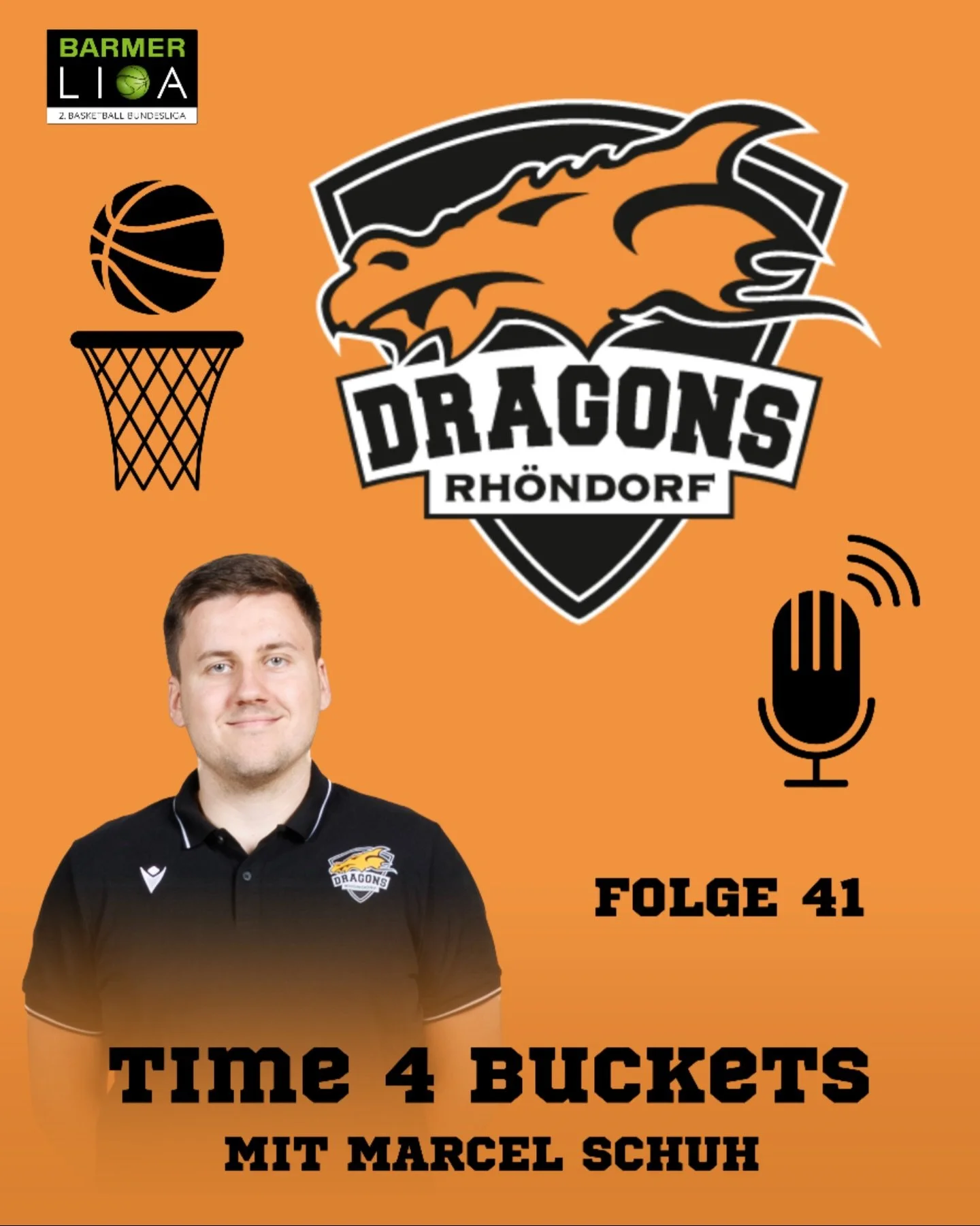 𝐏𝐎𝐃𝐂𝐀𝐒𝐓 𝐅𝐎𝐋𝐆𝐄 𝟒𝟏

Die 41. Folge des Projekts &bdquo;Time 4 Buckets&ldquo;, dem Vereinseigenen Podcast der Dragons Rh&ouml;ndorf ist jetzt online. Zu Gast ist Assistant Coach Marcel Schuh. Wir haben &uuml;ber seinen Weg zum Trainer, wie 