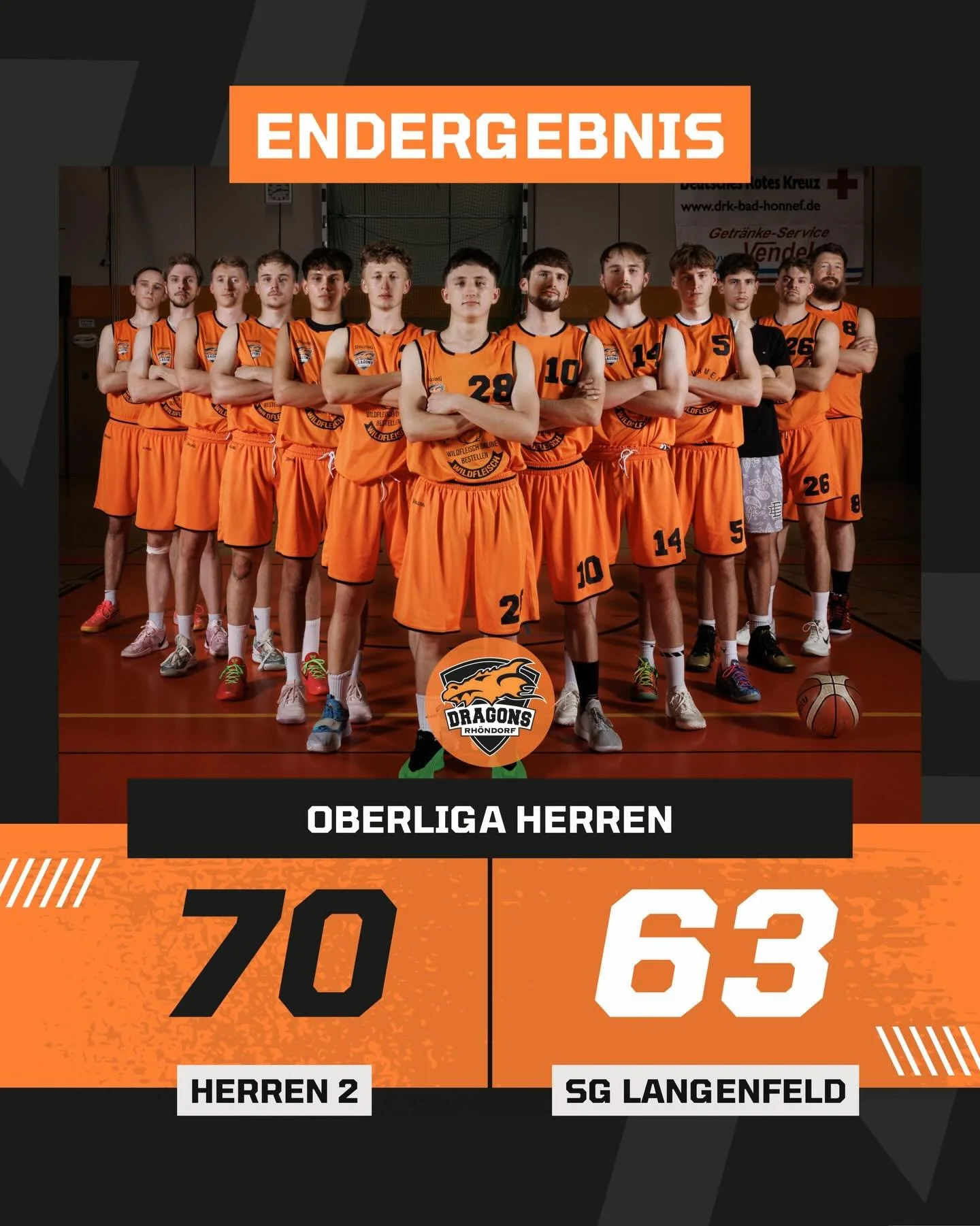 𝐄𝐍𝐃𝐄𝐑𝐆𝐄𝐁𝐍𝐈𝐒 - 𝐅𝐈𝐍𝐀𝐋 𝐒𝐂𝐎𝐑𝐄

Dragons Herren 2 mit Arbeitssieg.

Gegen den Tabellenletzten SG Langenfeld tat sich das Oberliga Team &uuml;ber weite Strecken schwer. Doch was z&auml;hlt ist immer was am Ende dabei raus kommt, 70:63.
