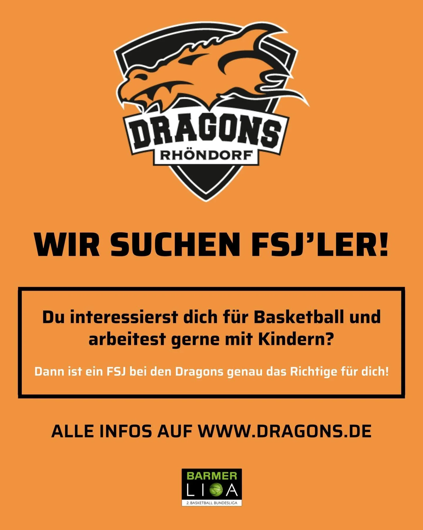 ‼️ 𝐖𝐈𝐑 𝐒𝐔𝐂𝐇𝐄𝐍 𝐅𝐒𝐉&lsquo;𝐋𝐄𝐑 ‼️

F&uuml;r die Saison 2026/2027 bieten die Dragons Rh&ouml;ndorf erneut drei Stellen f&uuml;r ein freiwilliges soziales Jahr im Sport an und nehmen aktuell Bewerbungen entgegen.

&bdquo;Der Verein ist eine