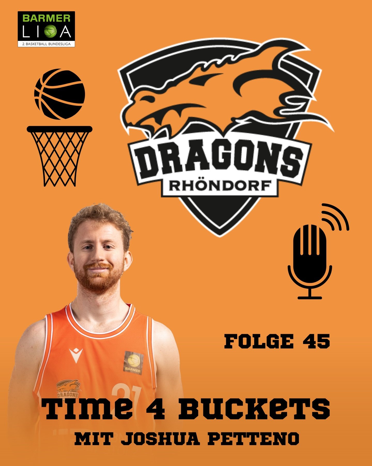 𝐏𝐎𝐃𝐂𝐀𝐒𝐓 𝐅𝐎𝐋𝐆𝐄 𝟒𝟓

Die 45. Folge des Projekts &bdquo;Time 4 Buckets&ldquo;, dem Vereinseigenen Podcast der Dragons Rh&ouml;ndorf ist jetzt online. Josh erz&auml;hlt &uuml;ber seinen Weg wie er zum Basketball gekommen ist, seine College E