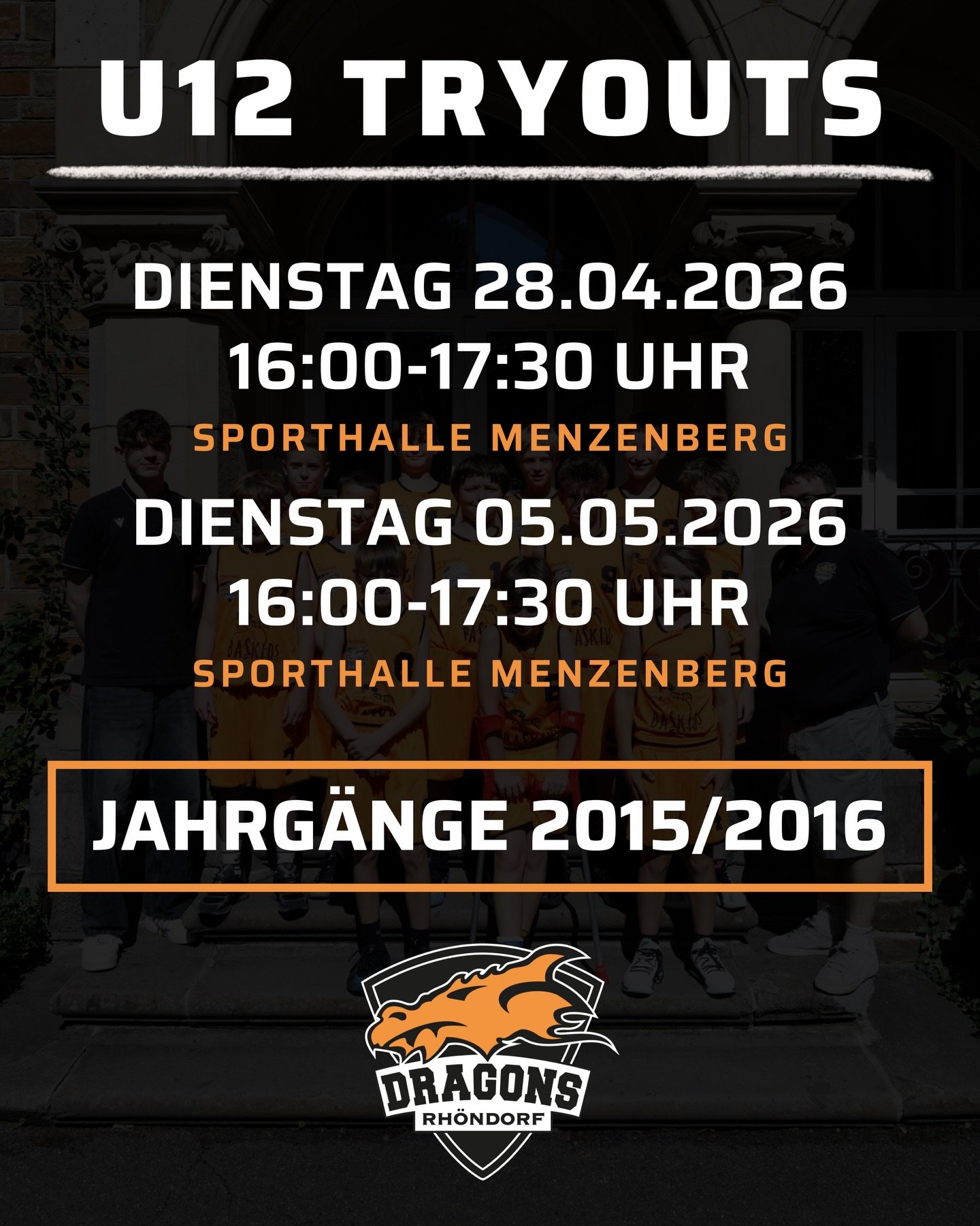❗️𝐔𝟏𝟐 𝐓𝐫𝐲𝐨𝐮𝐭𝐬 𝟐𝟎𝟐𝟔/𝟐𝟕❗️

Du suchst nach einem Team f&uuml;r die kommende Saison? Dann haben wir genau das Richtige f&uuml;r dich: Die Termine f&uuml;r die diesj&auml;hrigen U12 Tryouts stehen fest. 🔥🔥

Alle Spieler der Jahrg&auml;ng