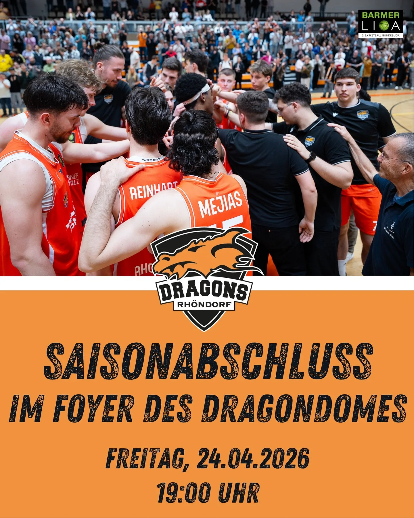 ℹ️ 𝐒𝐀𝐈𝐒𝐎𝐍𝐀𝐁𝐒𝐂𝐇𝐋𝐔𝐒𝐒 ℹ️

Kommt am Freitag noch einmal alle ins Foyer des DragonDome und verabschiedet unsere Mannschaft ab 19:00 Uhr beim diesj&auml;hrigen Saisonabschluss. Es wird Interviews, Autogramme und eine Versteigerung der Trikot