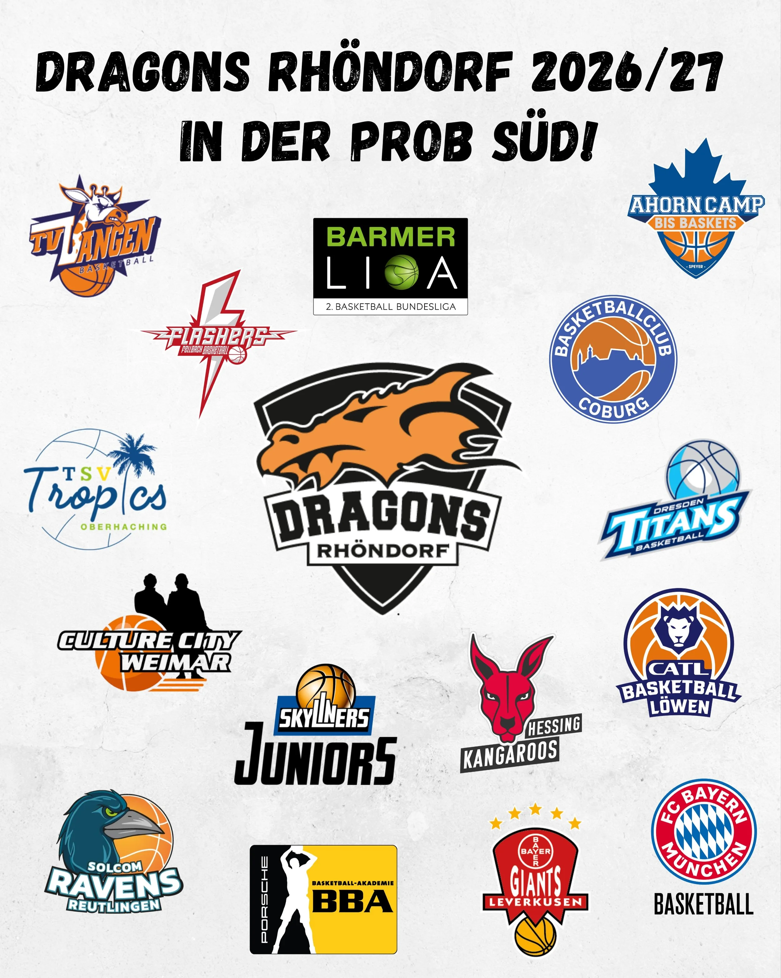 𝐏𝐫𝐨𝐁 𝐋𝐢𝐠𝐞𝐧𝐞𝐢𝐧𝐭𝐞𝐢𝐥𝐮𝐧𝐠 𝟐𝟎𝟐𝟔/𝟐𝟕

Dragons Rh&ouml;ndorf treten 2026/27 in s&uuml;dlichen Gefilden der ProB an!

Die Entscheidung der BARMER 2. Bundesliga ist gefallen: Die Dragons Rh&ouml;ndorf treten 2026/27 in der S&uuml;dstaff