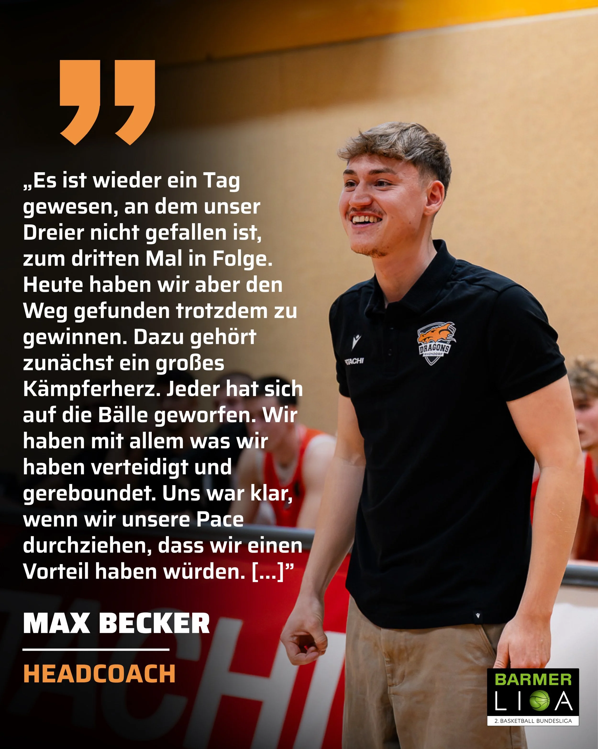𝐒𝐓𝐀𝐓𝐄𝐌𝐄𝐍𝐓 𝐌𝐀𝐗 𝐁𝐄𝐂𝐊𝐄𝐑

&bdquo;Fellbach hatte eine lange Anreise, war im letzten Viertel m&uuml;de und konnte nicht mehr mithalten. Ich glaube, dass hat am Ende den Unterschied ausgemacht.

Der Sieg tut nach der unn&ouml;tigen Niederl
