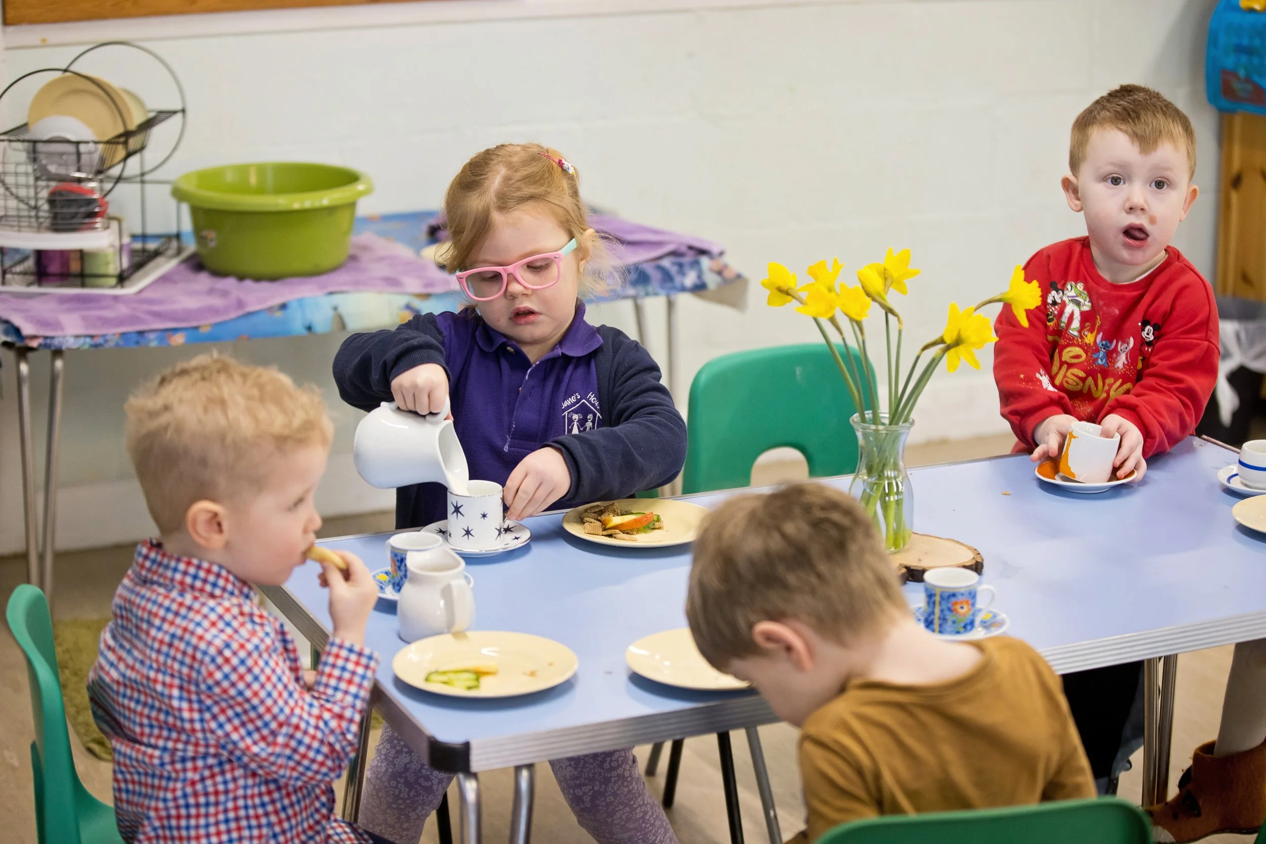 Pouring drinks at snack time