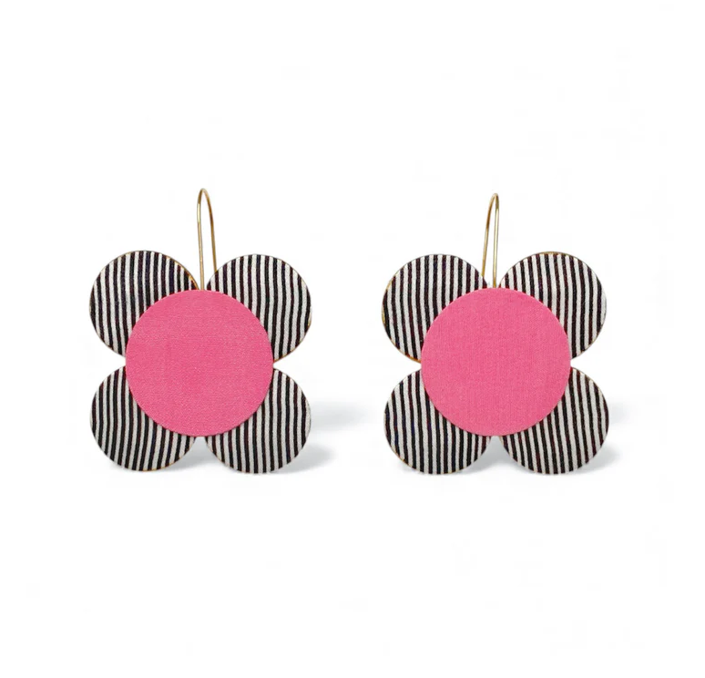 Moon Flower Dangle Hook Earrings - Pink Zebra