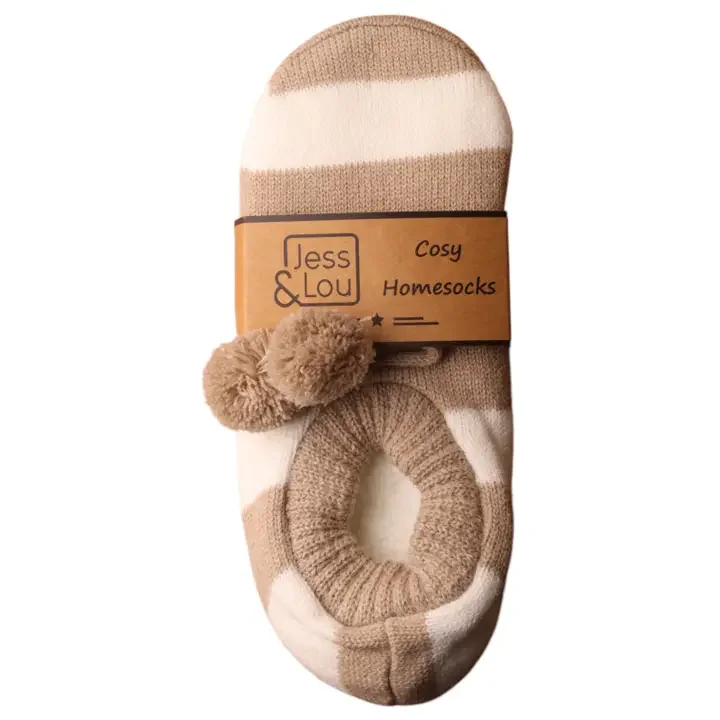 Taupe & White Stripe Cosy Slippers