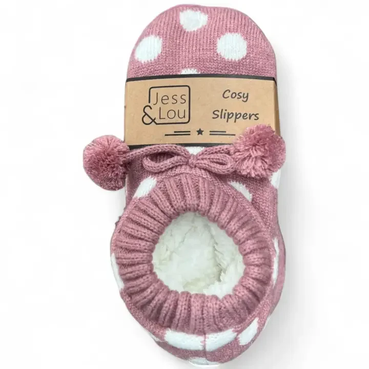 Pink & White Spot Cosy Slippers 4-7