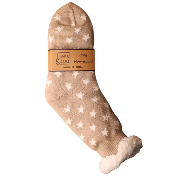 Taupe with White Stars Slipper Sock