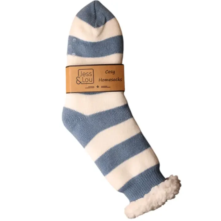 Cornflower Blue Stripe Fleece Lined Slipper Socks