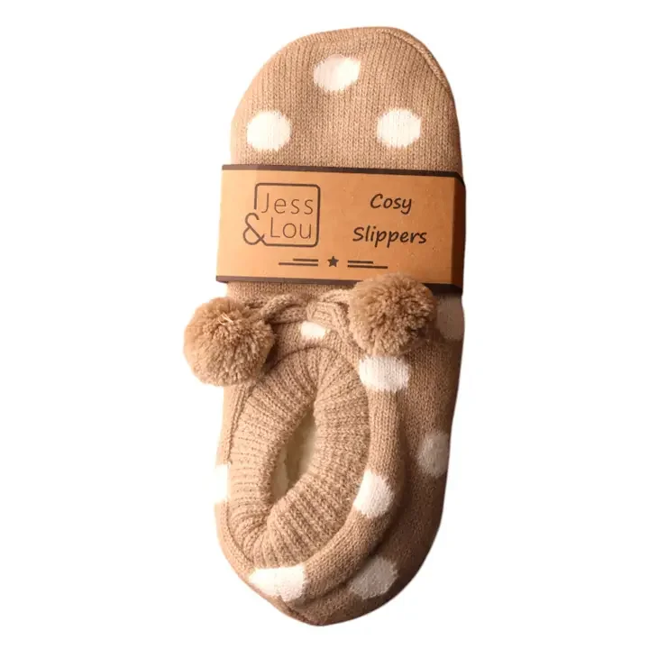 Taupe & White Spot Cosy Slippers
