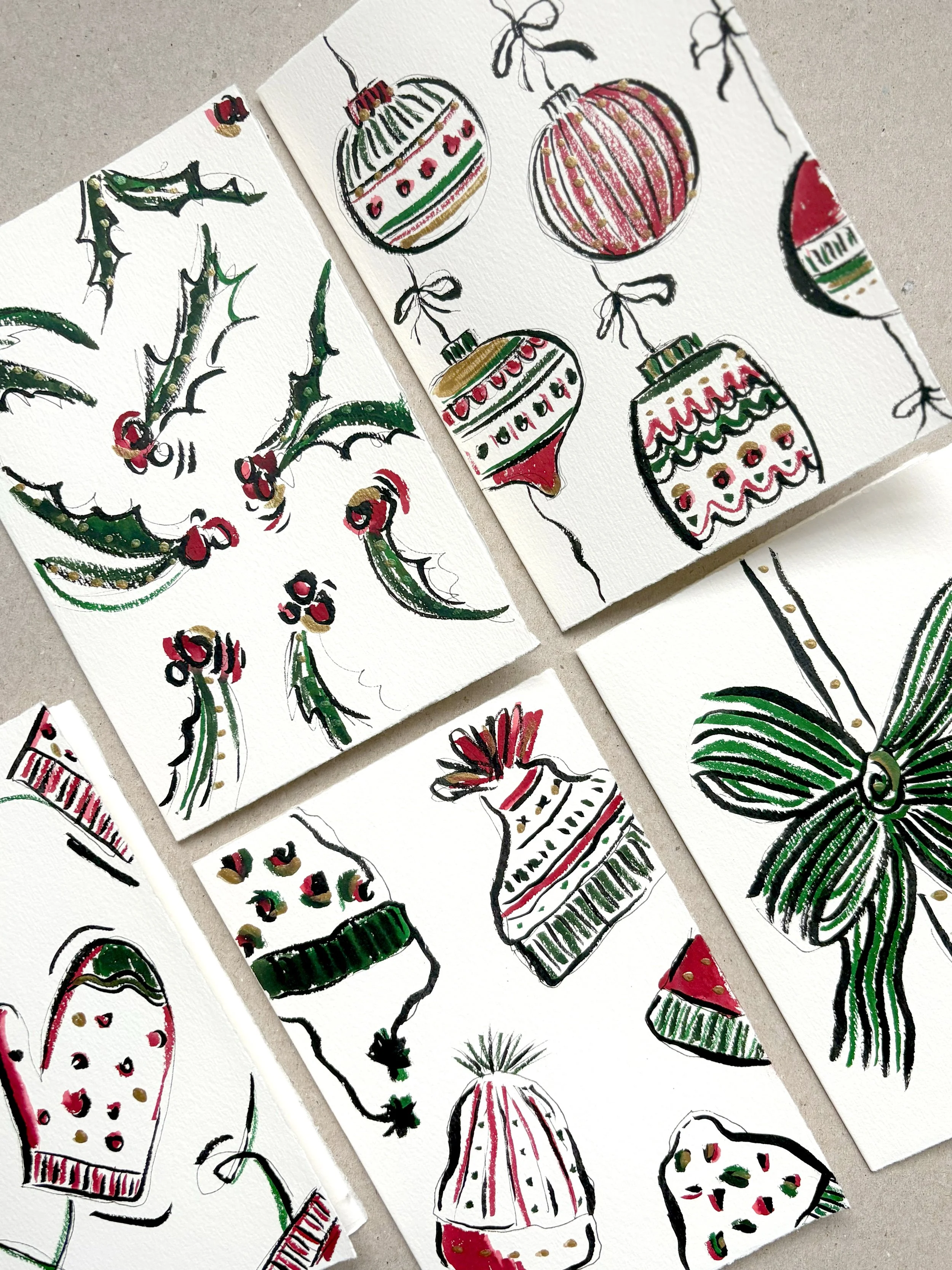 5 Hand painted Christmas cards – Set Two