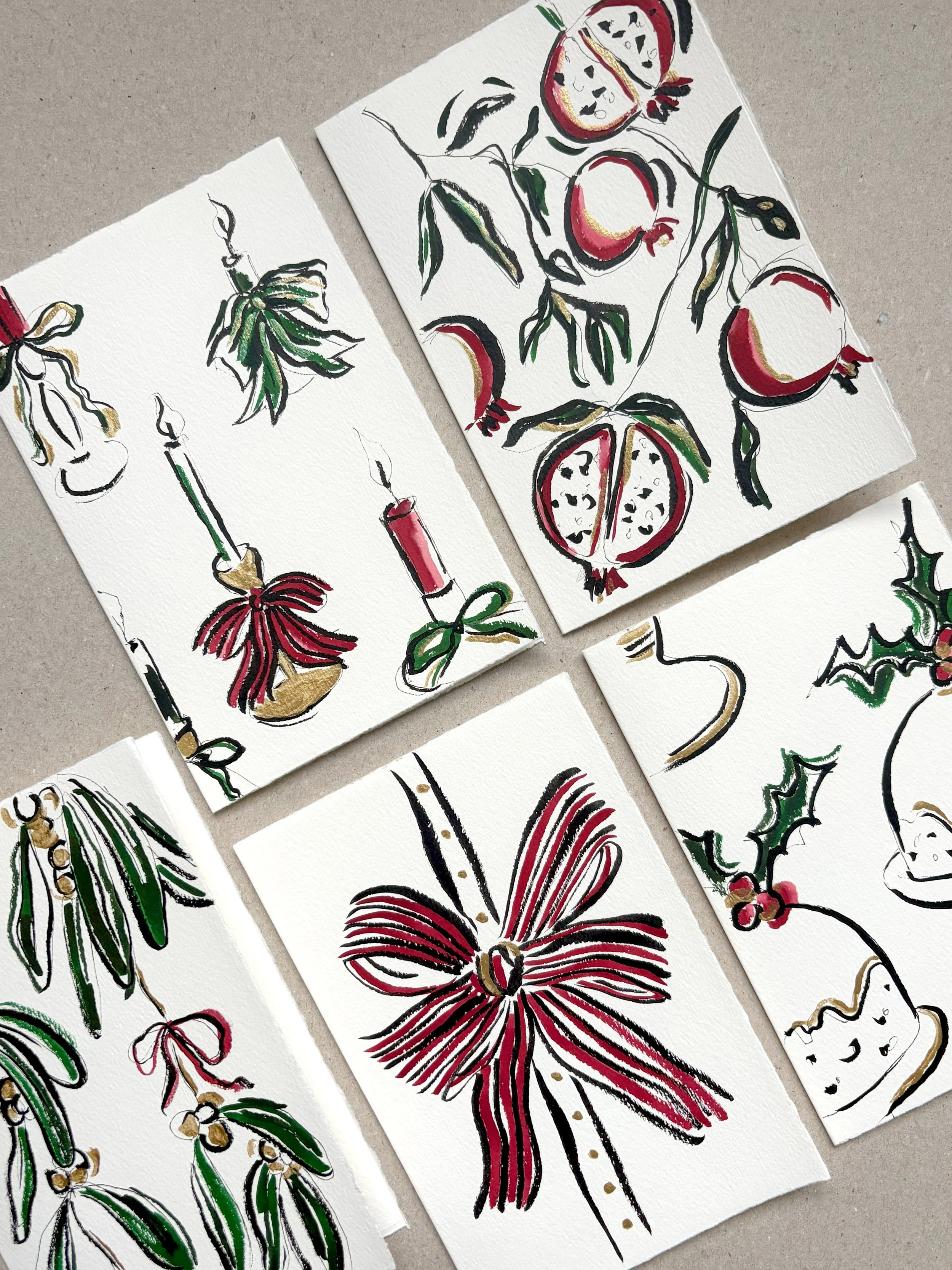 5 Hand painted Christmas cards – Set One