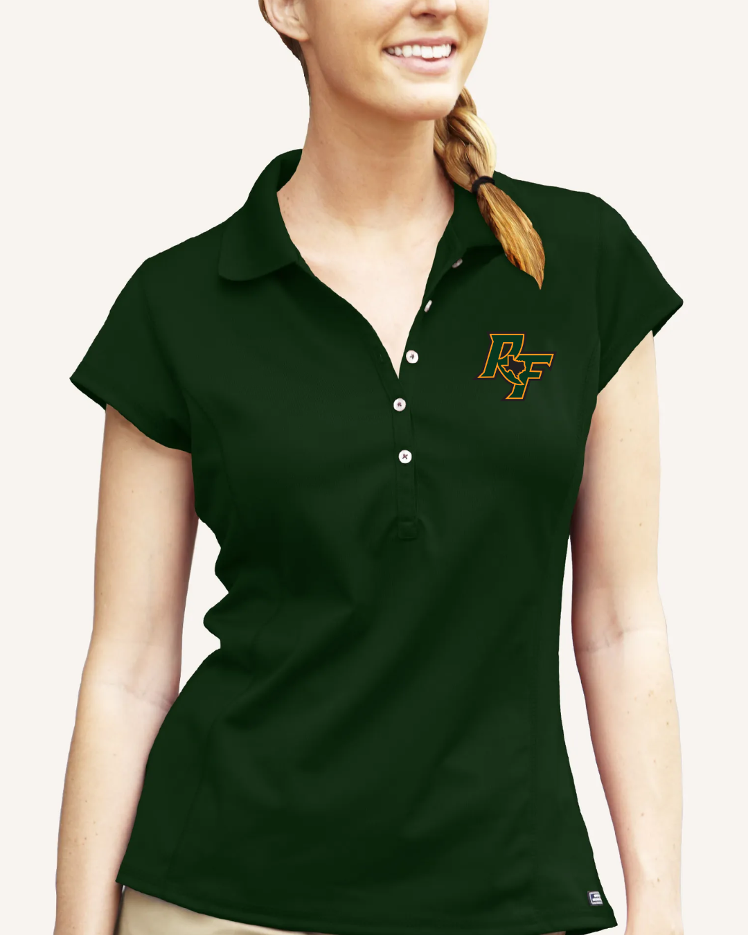 Women's Galatic Solid Five-Button Polo with Embroidered RF Logo