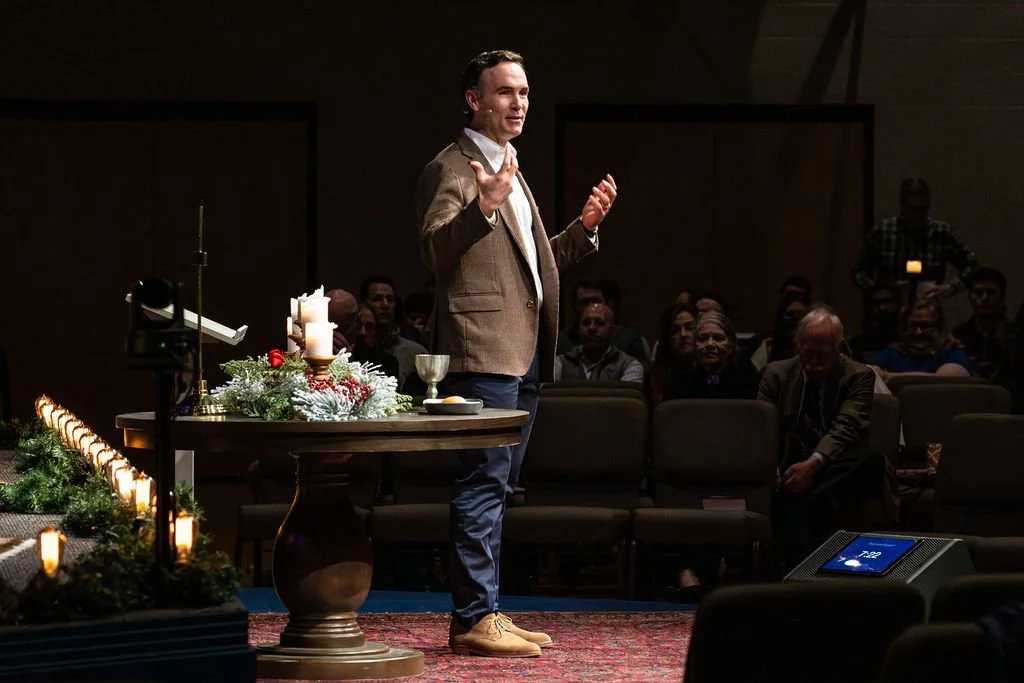 People laughing at Christmas service