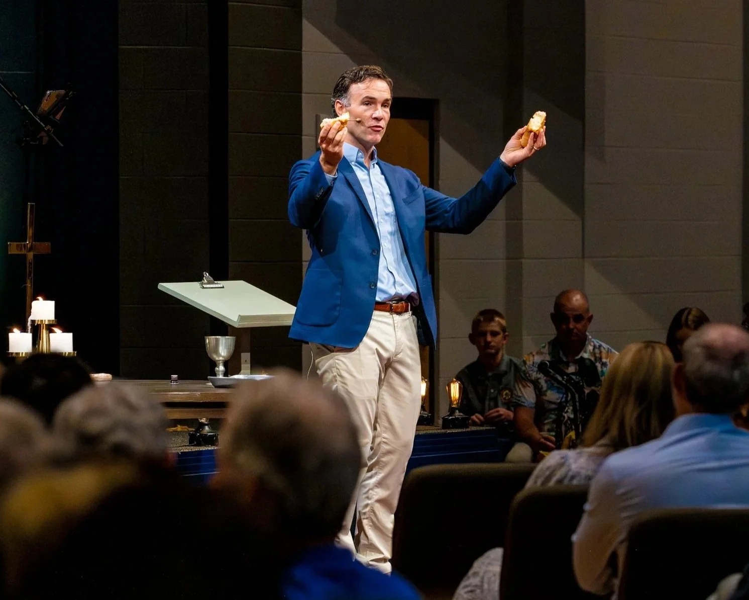 Lead Pastor John Bourgeois leading Communion during worship service at West End Community Church in Nashville, TN.