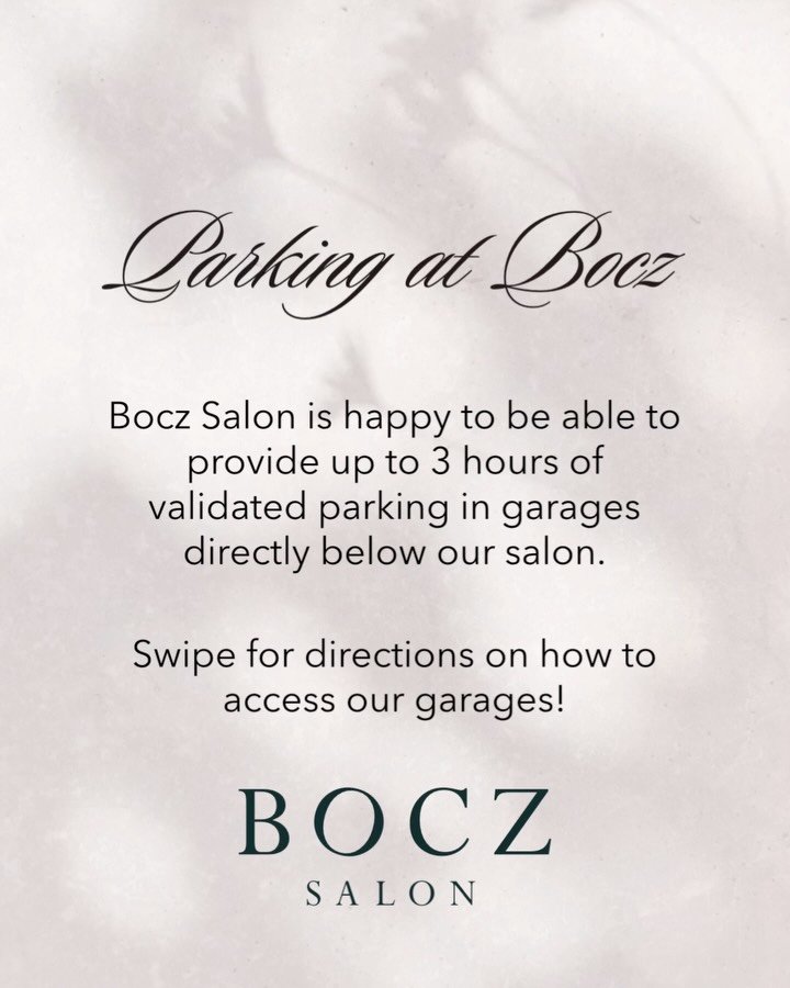 Did you know we provide FREE validated parking right next to our salon for up to 3 hours?! Swipe for directions on how to access our garages ✨ With this service, we can guarantee a stress free experience from the time you park to the time you drive a