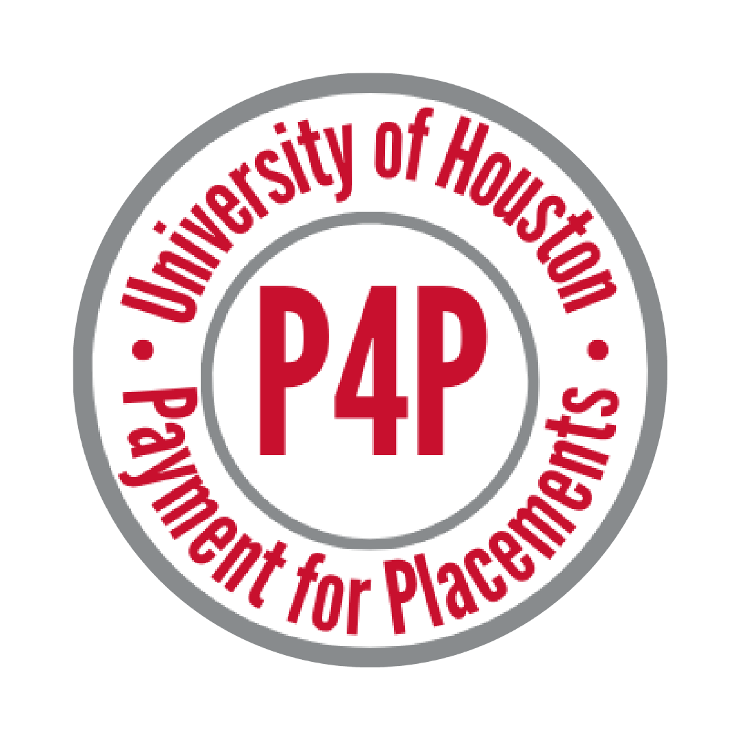 Red, white, and gray, P4P at UH logo