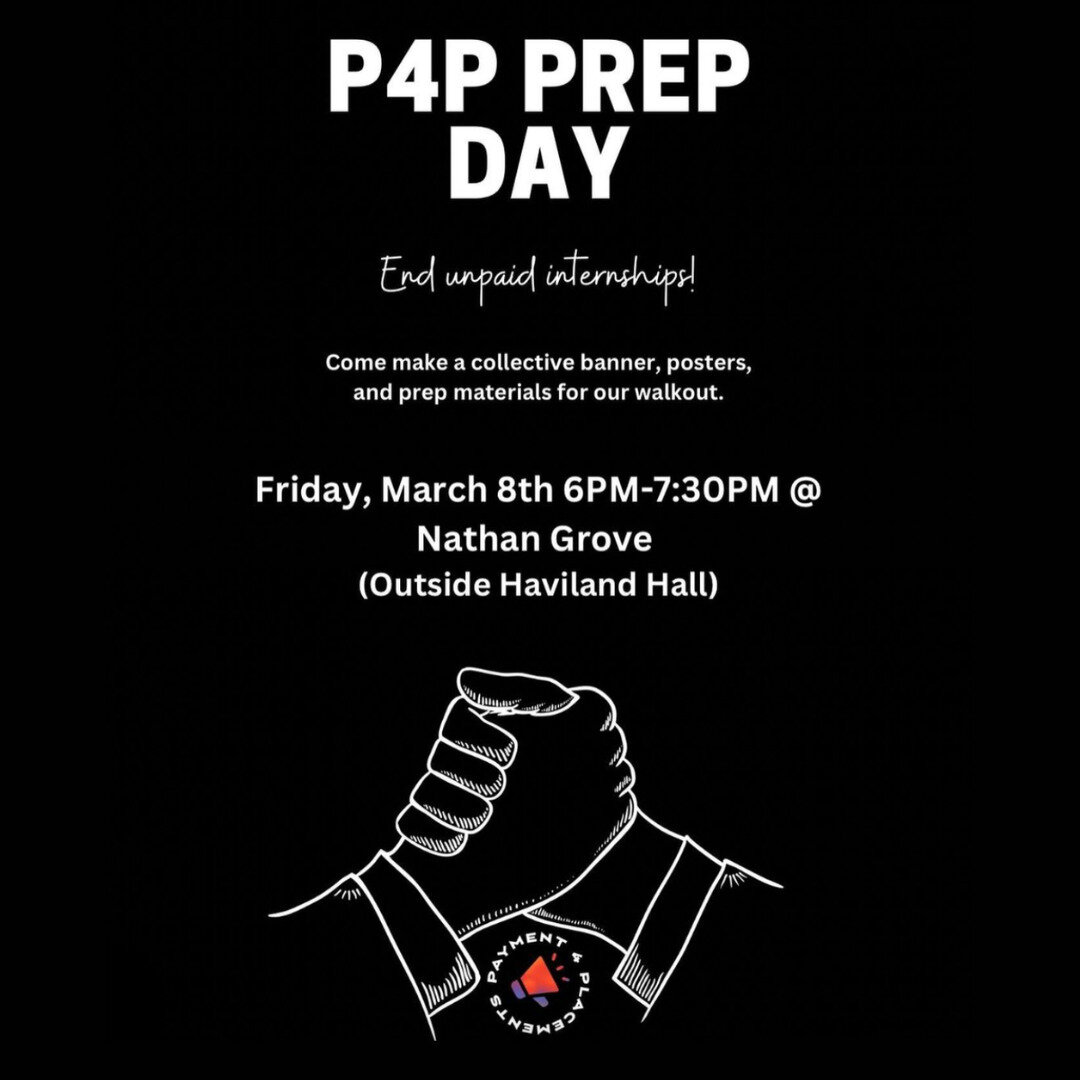 TODAY! Join P4P at UC Berkeley for 'P4P Prep Day'! Come and make a collective banner, posters, and prep materials for the walkout.

Friday, March 8th, 6PM-7:30PM @ Nathan Grove (Outside Haviland Hall)

#Repost @p4pberkeley: Join us this Friday, March