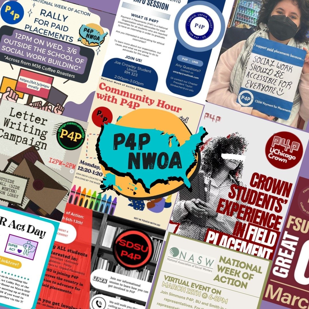 Thank you to all those who supported and participated in NWoA!!! 🪧🎉🏳️🖍️

Students organized rallies, walkouts, panels, and community events. Swipe to see our recap of the week! 

#paymentforplacements #socialwork #socialworkbreaksbarries #msw #ec