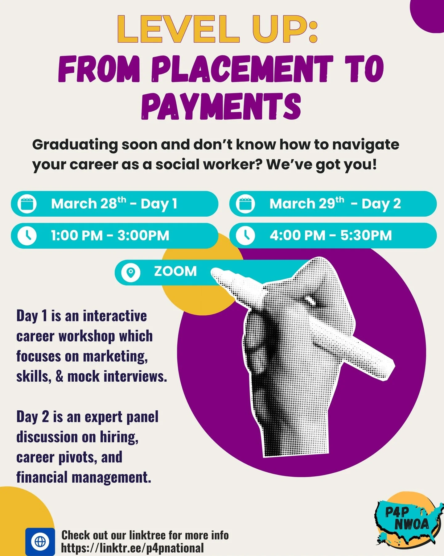 Level Up: From Placement to Payments 🚀

Social Workers: It&rsquo;s time to move from the classroom to the paycheck! To close out NWoA 2026, we&rsquo;re hosting a massive two-day Zoom event designed to help you thrive, not just survive.

🗓️ THE SCHE