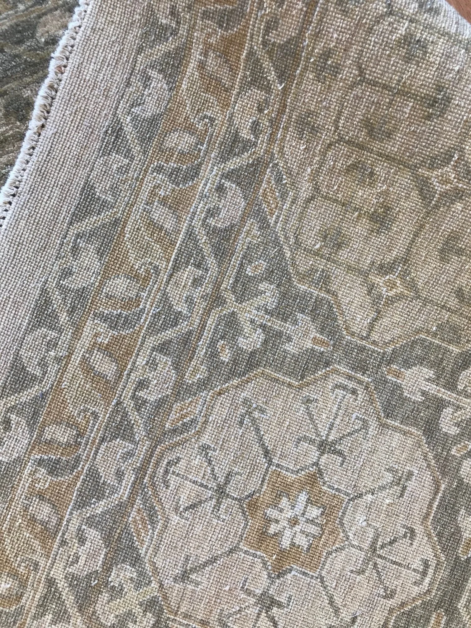 12x15 Mamluk Neutral Muted Wool Rug featuring an understated geometric pattern