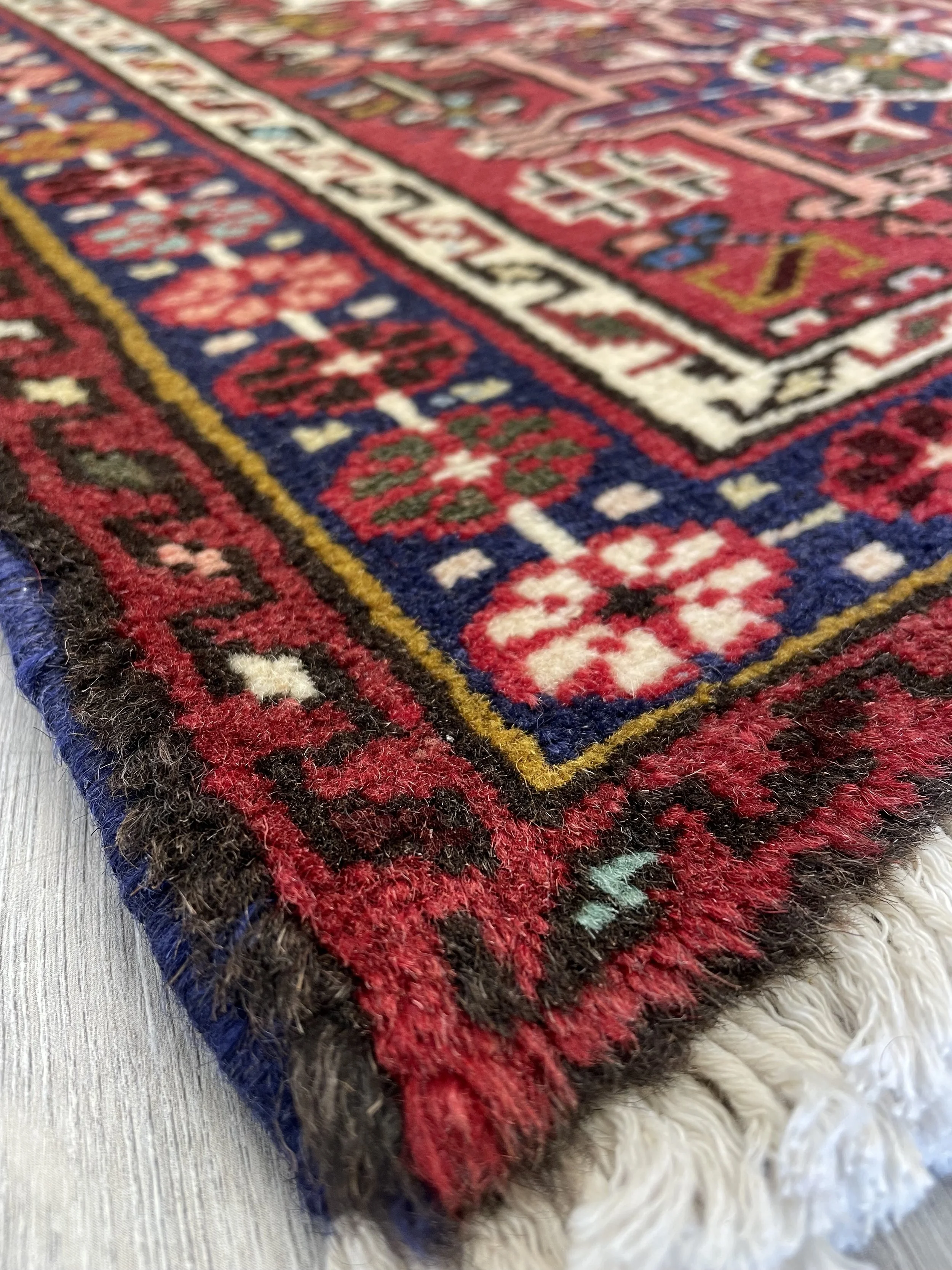 2'4" x 3'3" Gharacheh Mini Vintage Rug handmade with wool on a cotton base