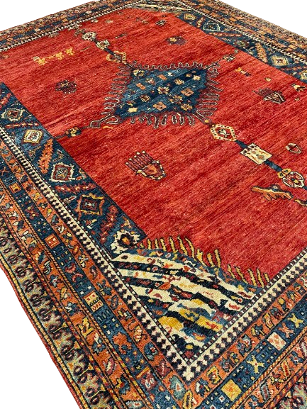 a handmade gabbeh rug showing abrash