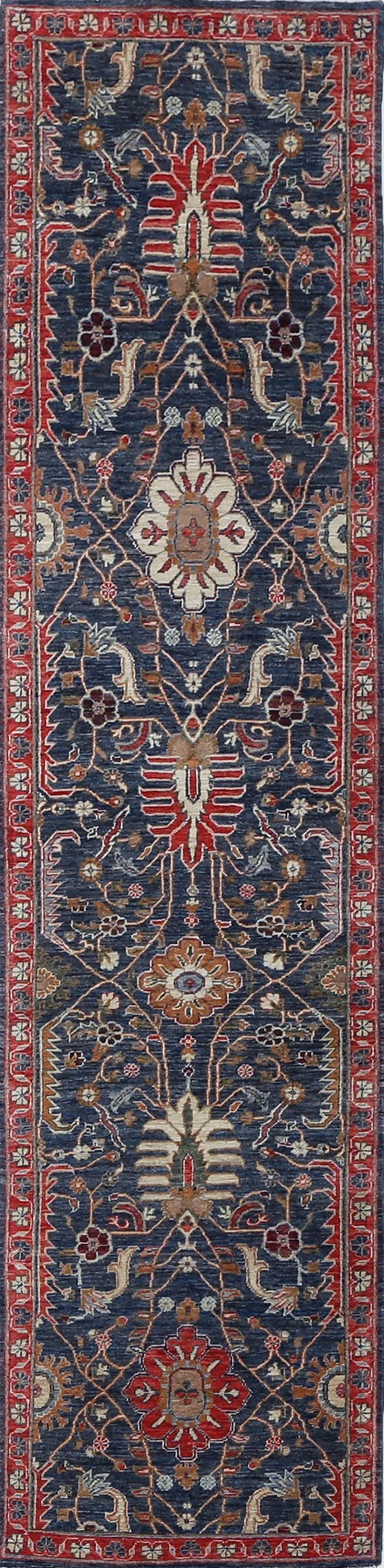 A hand-knotted Sultani tribal rug runner made with wool.