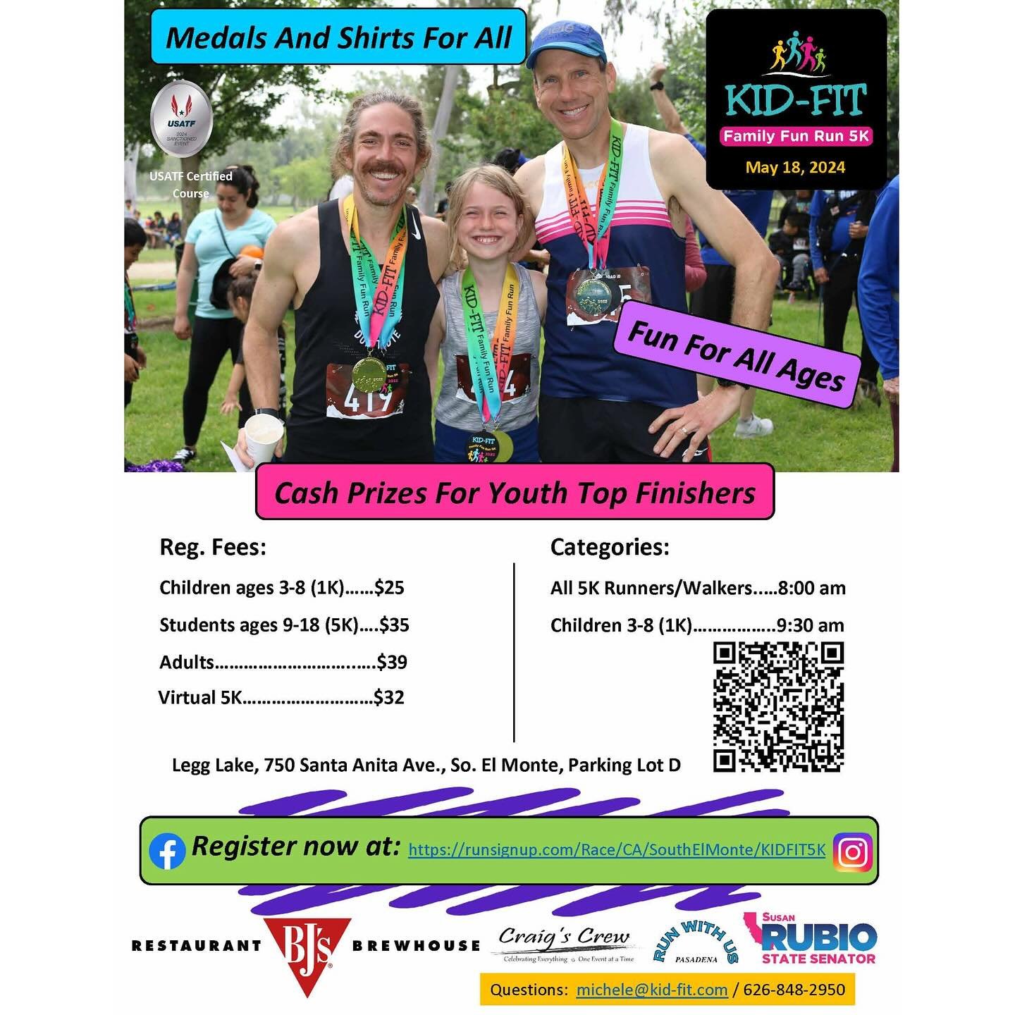 Looking for a fun 5k?! 

Check out the KID-FIT 5k on May 18th! 💸 Use code 2024RWUs for 10% off at registration. 

For more info and to register visit May 18 on our website calender or visit https://runsignup.com/Race/CA/SouthElMonte/KIDFIT5K 

#runw