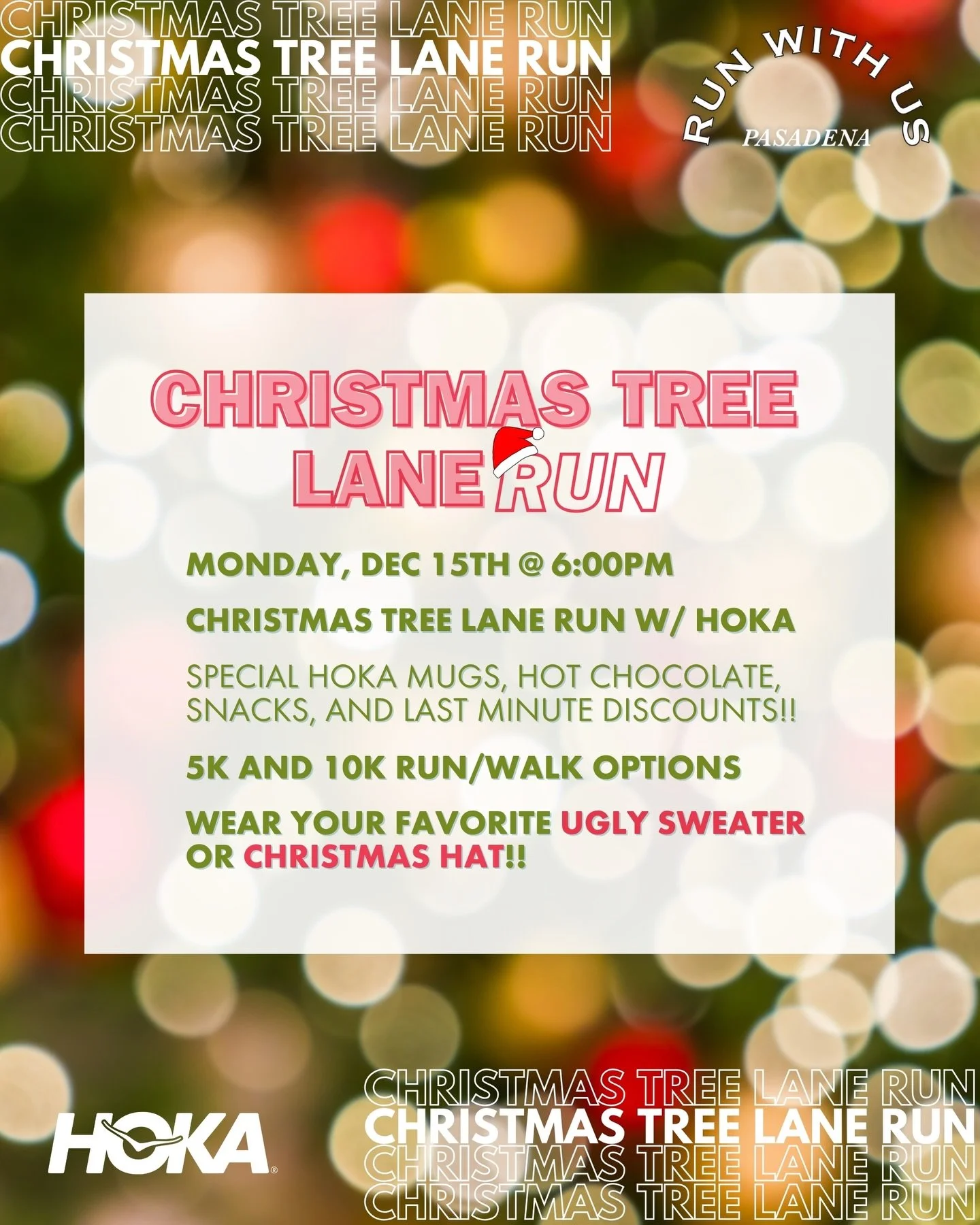 🎄Save the date for our annual Christmas Tree Lane Run with HOKA.

HOKA is bringing special mugs to give away and the run will be followed by hot chocolate, and snacks along with last minute holiday discount shopping for the runner friends and family