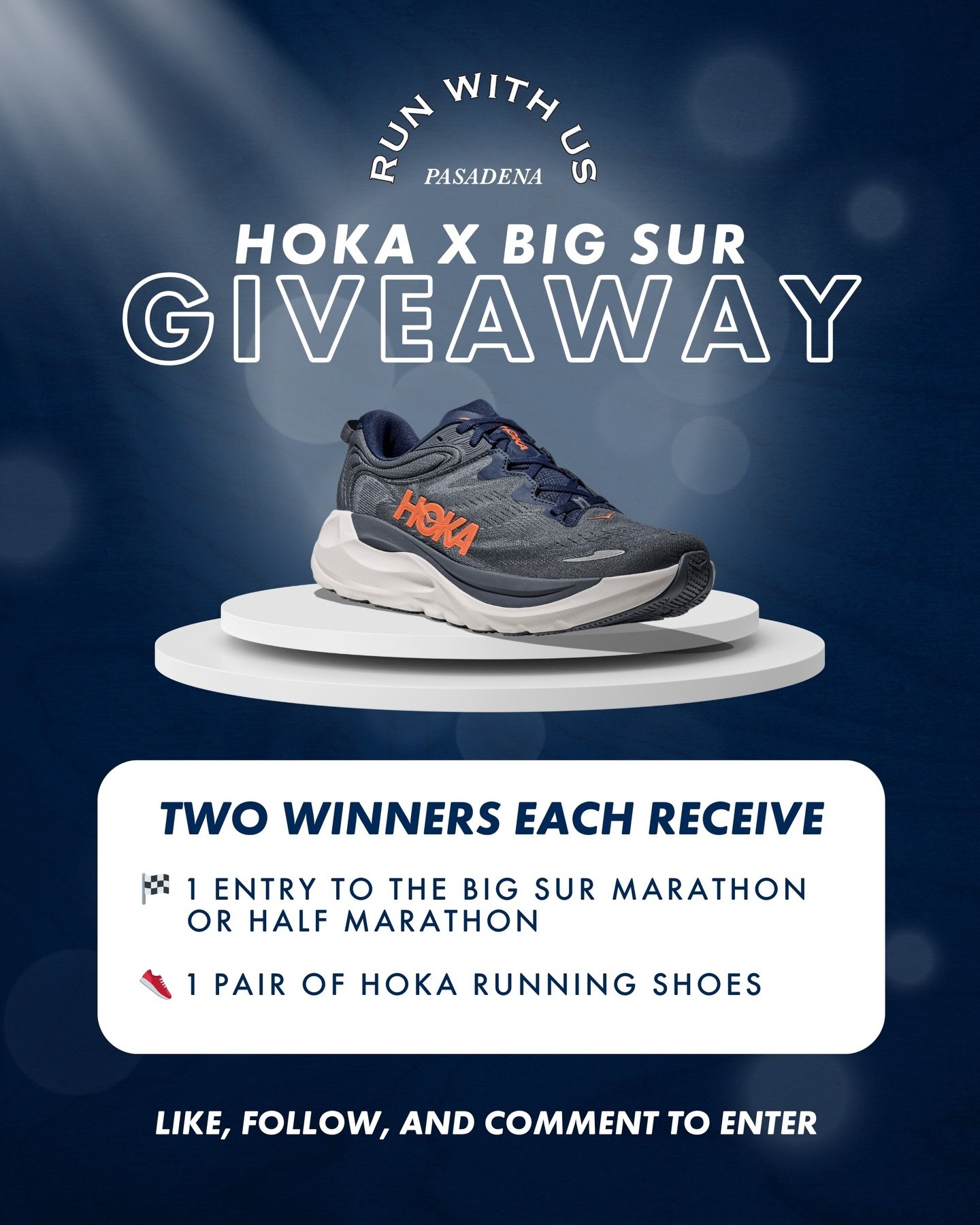 HOKA x Big Sur Giveaway Time 🎉
We&rsquo;re closing in on 10K and celebrating with something special.

Two Grand Prize winners will each receive:
🏁 1 entry to the Big Sur Marathon or Half Marathon
👟 1 pair of HOKA running shoes

How to enter:
1️⃣ F