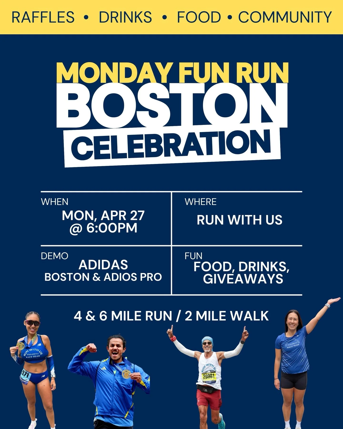 Boston Celebration Monday Fun Run | They ran it. Now it&rsquo;s time we celebrate it!!🏅💙💛

This Monday Fun Run is all about celebrating our amazing team and the rest of the community that went to Boston &mdash; whether you ran the Boston Marathon,
