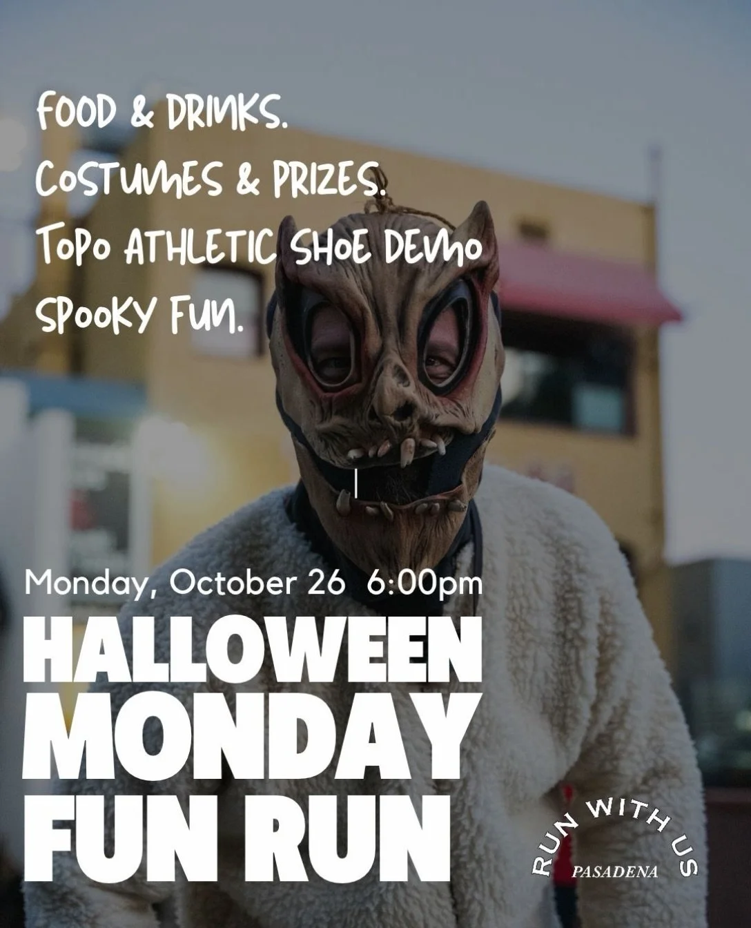 Halloween Monday Fun Run 🎃 | Join us this upcoming Monday as we bring the spooky to our Monday Fun Run. Come run or walk with us in costume, then stick around for food, drinks, and prizes for the best costumes 👻

We&rsquo;ll also have Topo Athletic