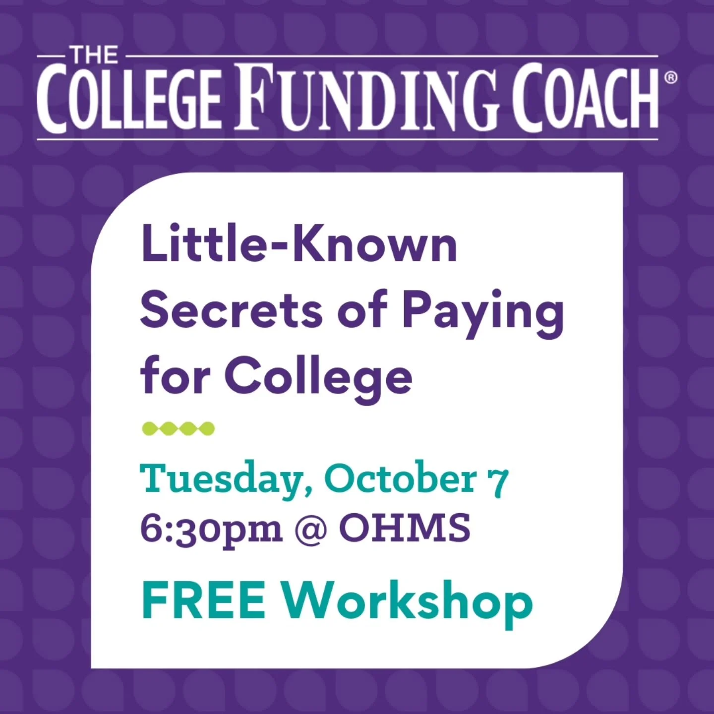 The College Funding Coach will be coming to Orchard House in just over 2 weeks! Open to the public, join us for a free workshop where you will learn strategies to help you prepare for your child's college education. It's a great time to start thinkin
