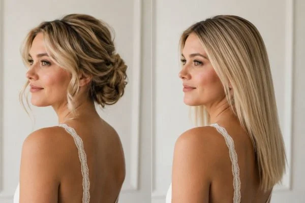 Natural texture versus over-processed wedding hair
