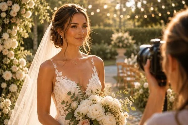 Bride's makeup holding up in summer heat