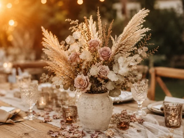 Wedding table with dried florals