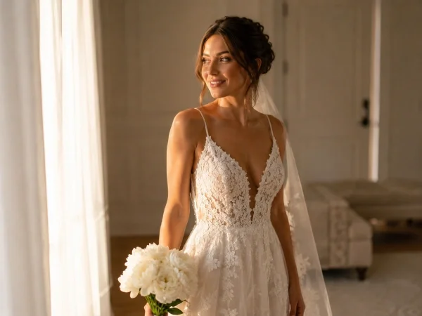 Bride with soft glam wedding makeup look