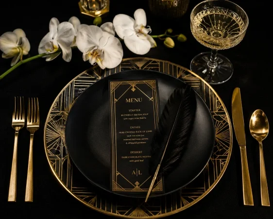 Art deco place setting black and gold