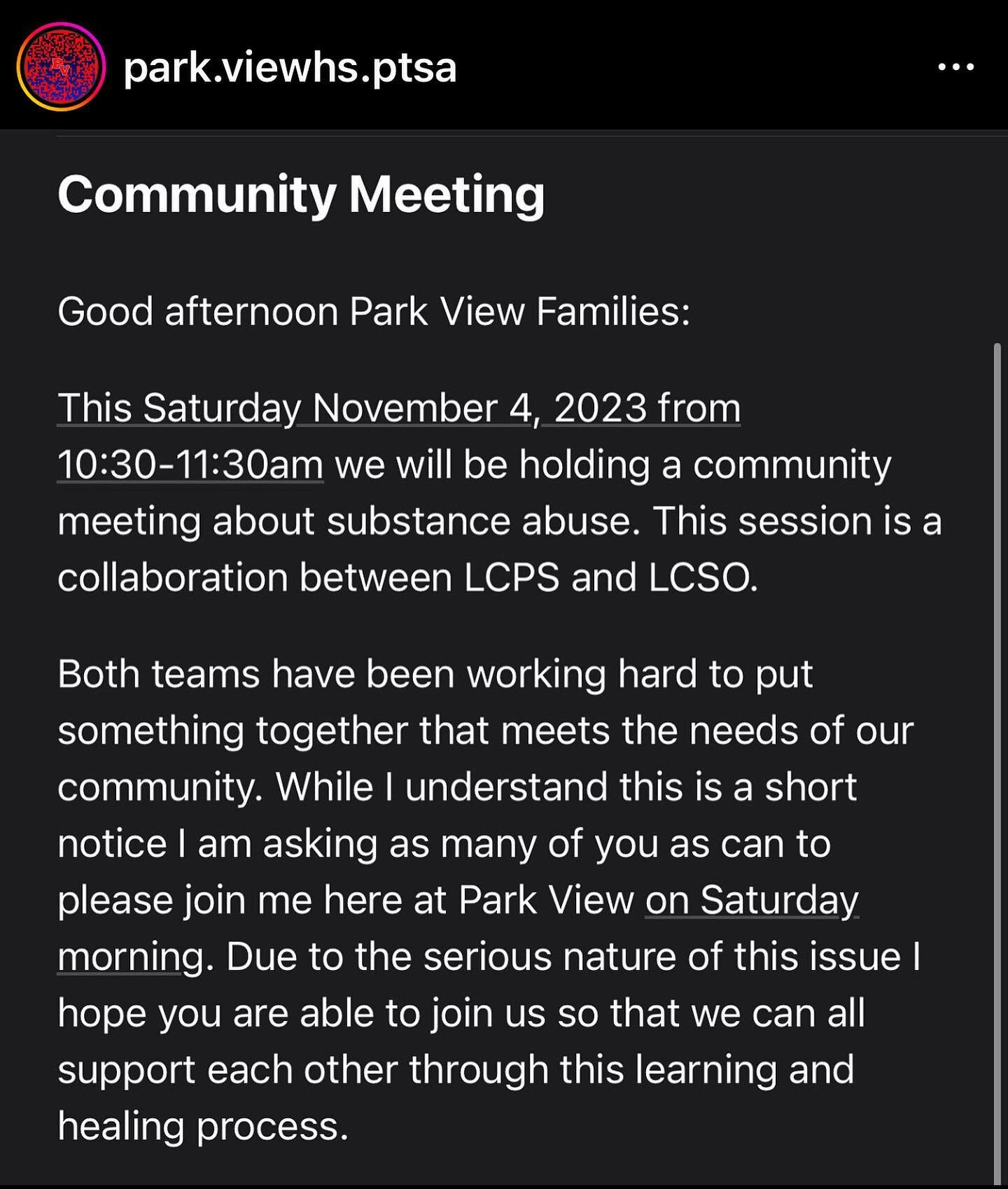 Excited to see this happening so parents can meaningfully engage with both @lcpsofficial and @loudounsheriff on this important issue. #sterlingva