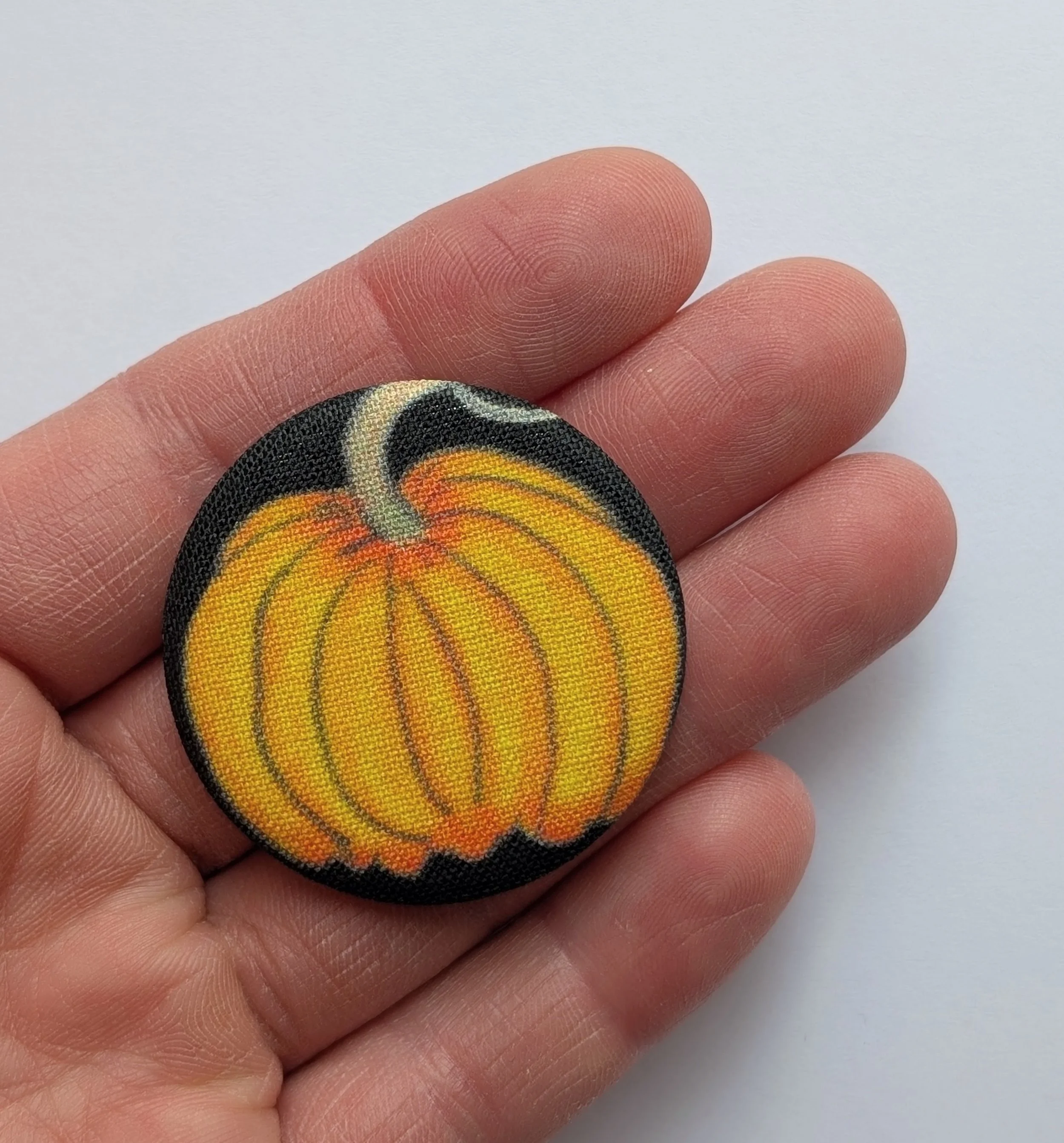 Yellow Pumpkin Fabric Covered Pin Backed Button