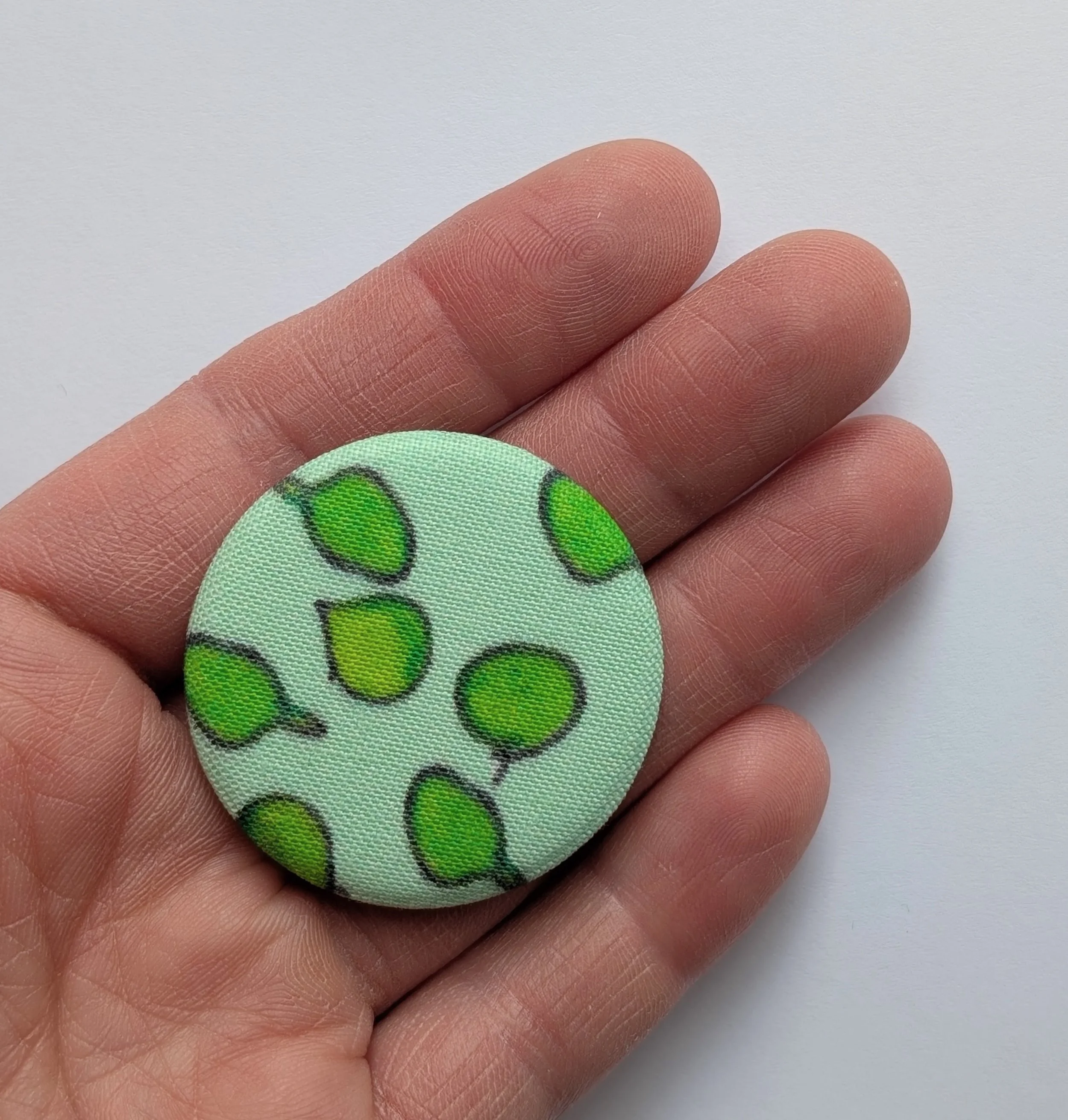 Green Peas Fabric Covered Pin Backed Button