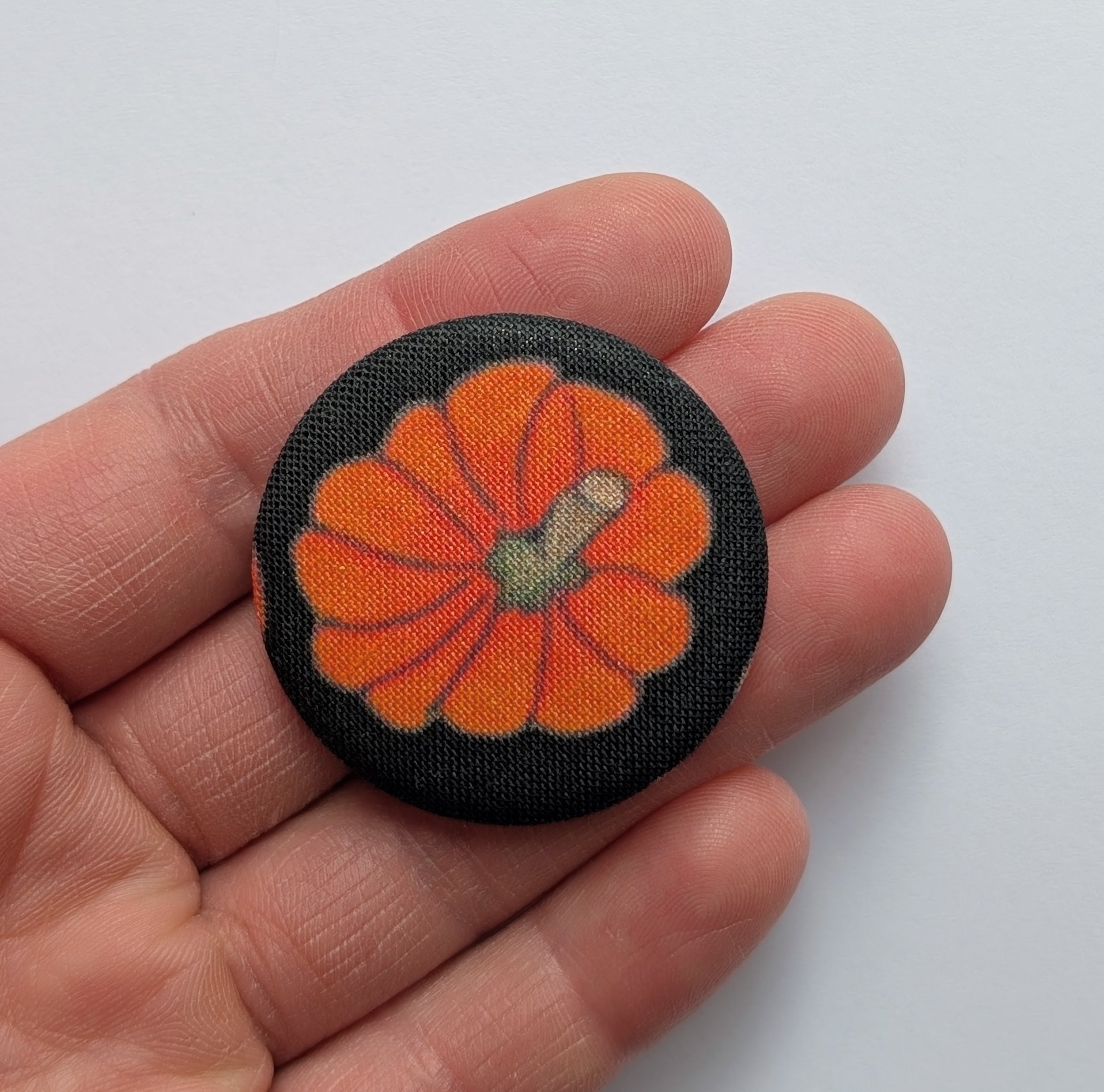 Orange Pumpkin Fabric Covered Pin Backed Button